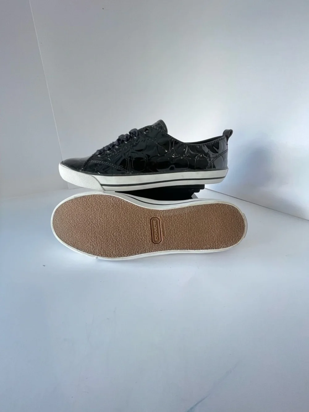 Coach Black Patent Leather Low-Top Sneakers - Picture 3 of 4